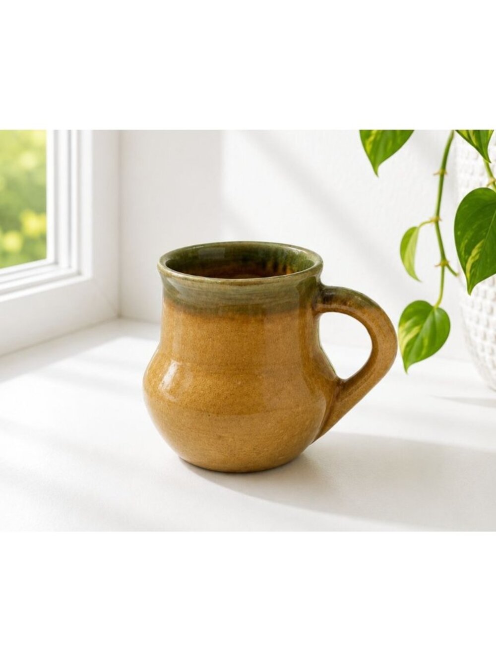 Handcrafted Ceramic Glazed Mug With Earthy Brown & Green Tones - 4.5" Tall